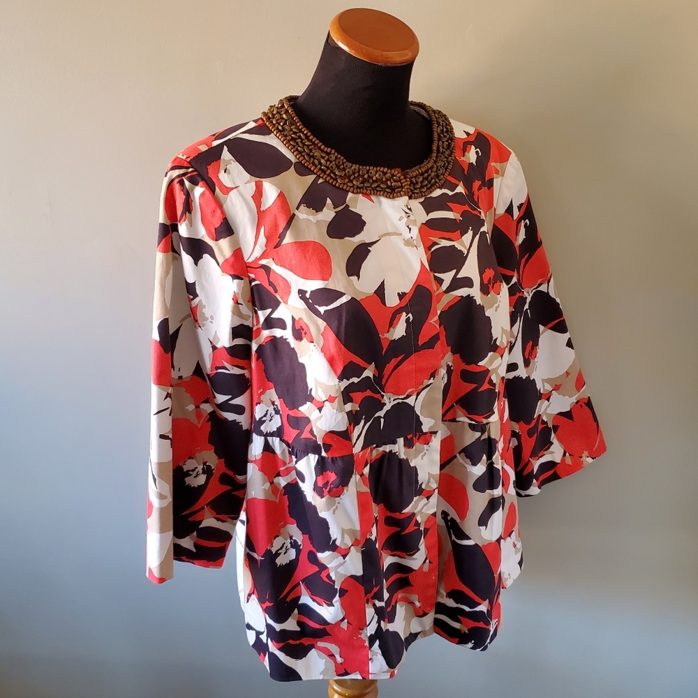 Lane Bryant 16 Bohemian Hawaiian Tropical Floral Resortwear Beaded Peplum Blazer - Picture 10 of 16